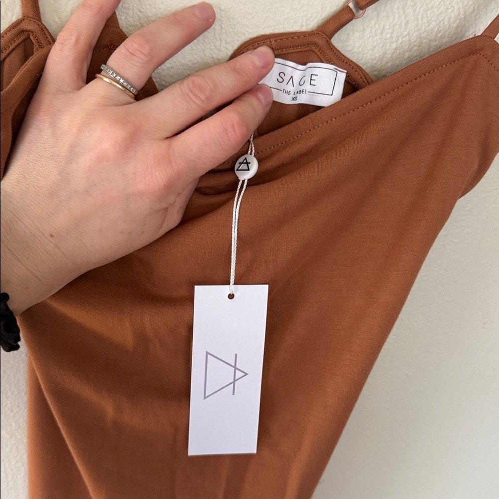NWT Sage the label spaghetti strap bodycon Brown Dress XS - Picture 3 of 5